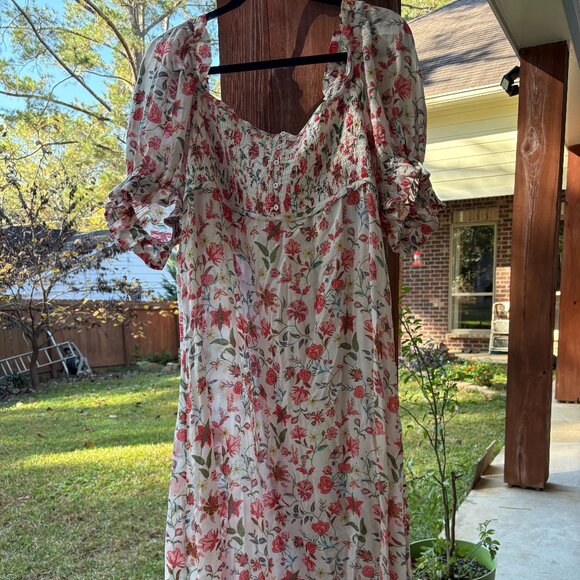 Floral Puff Sleeve Midi Nap Dress by Mark D. Sikes for Anthropologie Size Large - Picture 1 of 4